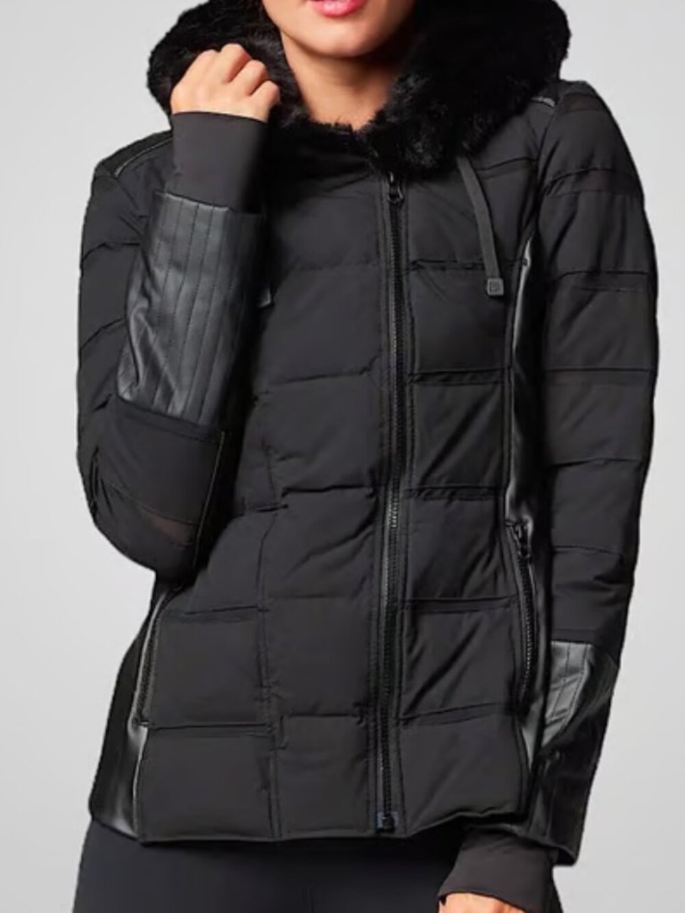 Blanc Noir Moto Puffer Jacket Faux Fur Trim Hooded Women's Large